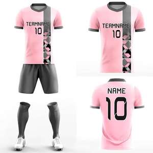 Conjunto de Uniforme de Fútbol Personalizado Rosa y Gris, Camiseta, Pantalones Cortos y Calcetines Sublimados con Nombre y Número - Product Image 1