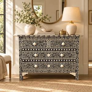 Commode de luxe à 3 tiroirs avec incrustations en os, noire, pour chambre à coucher ou entrepôt, meuble de rangement unique pour salon - Product Image 3