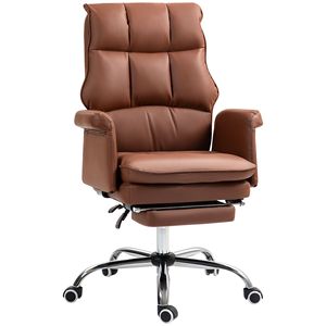Sedia da Ufficio Direzionale in Pelle PU con Poggiapiedi, Ergonomica Reclinabile, Altezza Regolabile, Massaggiante, Certificata BIFMA, Marrone - Product Image 1