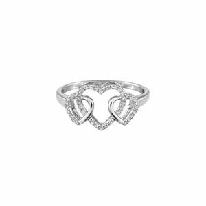 Bague en or pur 14K 18K, double cœur éternel entrelacé, avec diamant de laboratoire, bague de promesse, cadeau romantique pour un anniversaire - Product Image 4
