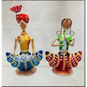 Juego de Figuras Metálicas de Músicos Tradicionales de Rajastán (Multipieza) - Diseño Art Deco Articulado para Diwali y Bodas - Product Image 3