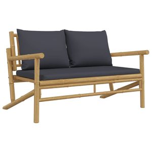 Banc de jardin 2 places en bambou naturel gris foncé et polyester, mobilier de patio - Product Image 2