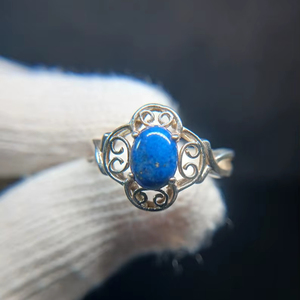 Bague en argent sterling avec lapis-lazuli, filigrane, taille 9, bague en pierres précieuses faite à la main, style vintage, cadeau pour femme - Product Image 1