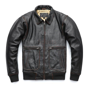Chaqueta de Cuero Genuino de Piel de Vaca Negra para Hombre, Modelo 2026, Venta Caliente OEM, 100% Alta Calidad, Bajo MOQ, Precio Bajo, Moda de Invierno - Product Image 1