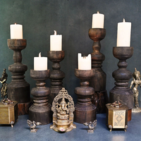 Ensemble de figurines porte-bougies rustiques vintage en bois, faites à la main, écologiques, personnalisables, support de bougie antique brun foncé