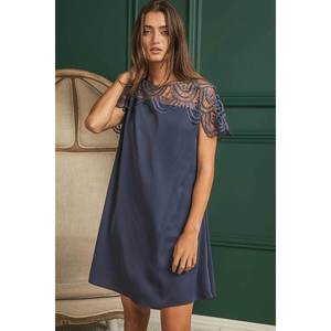 Vestido arrugado detallado de yugo de encaje de ganchillo BiBi-Servicio de cumplimiento variante hecho a mano - Product Image 1