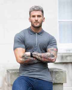 <b>Men's</b> Gray Short Sleeve <b>Polo</b> <b>Shirt</b> Cotton Jersey Zipper Casual Solid Color Knitted Regular Fit OEM ODM Made in Sialkot - Product Image 1