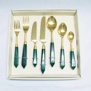 Modern Gold Cutlery Set with Green <b>Acrylic</b> Handles Premium Flatware Dining Utensils for Wedding and Daily Use - Product Image 3