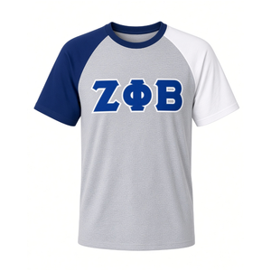 T-shirt Raglan Color Block Zeta Phi Beta avec Lettres Grecques Personnalisées Gris Marine Blanc Manches Premium Respirant Écologique Été - Product Image 1