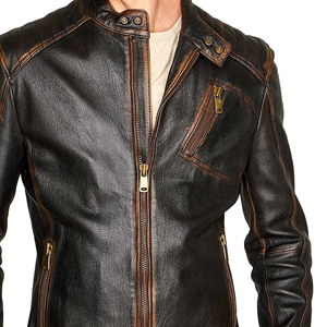 Men's Genuine Leather Moto <b>Jacket</b> Slim Fit Zipper Closure Turn-down Collar Autumn Wear Distressed Biker Style <b>Western</b> <b>Jacket</b> - Product Image 2
