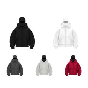 เสื้อฮู้ดซิปสีขาวสำหรับผู้ชาย ทรงโอเวอร์ไซส์ สีพื้น ดีไซน์กระเป๋าเสื้อ สวมใส่สบายๆ สำหรับฤดูใบไม้ร่วง ผลิตจากผ้าฝ้ายเฟรนช์เทอร์รี่ 100% - Product Image 2