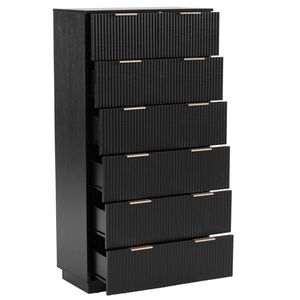 Comò Nero in Pannello a Densità Media (PDM) con Motivo Ondulato, 72x41x114 cm, Sei Livelli, Sette Cassetti - Product Image 3