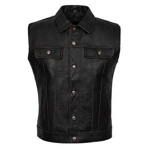 Custom Men's Trucker Real Cowhide Buff <b>Leather</b> Waistcoat Western Vest Classic <b>Sleeveless</b> <b>Jacket</b> OEM/ODM Wholesale Manufacturer - Product Image 1