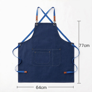 HARAZ Unisex Blue Genuine Leather <b>Work</b> <b>Apron</b> Cross Back Straps Pocket Dust Proof Needle Detectable Professional Workshop - Product Image 1