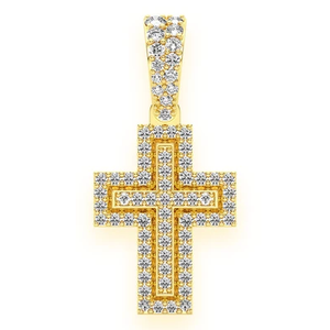 จี้รูปกางเขนคู่แบบ Iced Out ชุบทองประดับเพชร VVS มอยส์ซาไนต์ สไตล์คริสเตียน ฮิปฮอป สร้อยคอหรูหราสำหรับผู้ชาย - Product Image 1