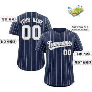 Camiseta de béisbol a rayas azul marino y blanco personalizada, camiseta con botones y nombre y número personalizados para hombres/mujeres/jóvenes, talla 33 - Product Image 2
