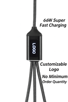 Cable de Carga USB Rápido Multifuncional 3 en 1 de 66w OEM con Logotipo Personalizable LED y Revestimiento de Nailon para Regalos, Viajes y Promociones