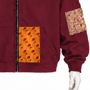 <b>Burgundy</b> Tapestry Patchwork Zip Up <b>Hoodie</b> Oversized Full Zip Printed Patch Hooded Sweatshirt Casual Streetwear Jacket - Product Image 5