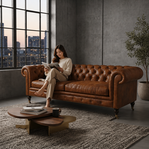 Classic Chesterfield Genuine Leather <b>Sofa</b> 2 Seater Button Tufted Living Room Couch Leather <b>Sofa</b> - Product Image 3