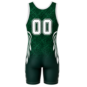 Combinaison de lutte sublimée vert foncé et blanc pour hommes, uniforme de lutte en polyester sans manches, tenue d'entraînement et de compétition - Product Image 3