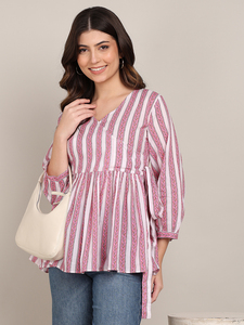 Camisa a rayas de alta calidad para mujer, estilo casual elegante para oficina y uso diario, de fabricante indio al mejor precio. - Product Image 3