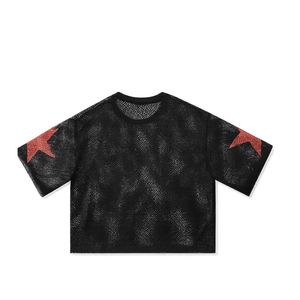 เสื้อยืดครอปตาข่ายผู้หญิงแบบสั่งทำ ระบายอากาศได้ดี ทรงโอเวอร์ไซส์ สไตล์สตรีทแวร์ แขนสั้น แฟชั่นฤดูร้อน เสื้อยืดลำลอง รับผลิตแบบ OEM ODM - Product Image 1