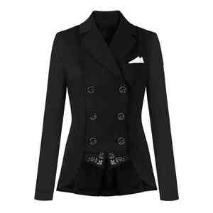 Women's Black Custom Logo Riding <b>Jacket</b> with <b>Rhinestone</b> Collar and Back Detail Polyester/Cotton Show Jumping - Product Image 1