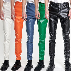 กางเกงหนังผู้ชายดีไซน์ใหม่ สีสันปรับแต่งได้ ทรงตรง น้ำหนักเบา เอวกลาง สไตล์ลำลอง สำหรับฤดูหนาว สตรีทแวร์ - Product Image 1