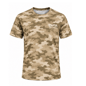 Khaki Camo T <b>Shirt</b> Men Short Sleeve Crew Neck <b>Camouflage</b> Printed Sports Training Gym Workout Performance Athletic Activewear - Product Image 1