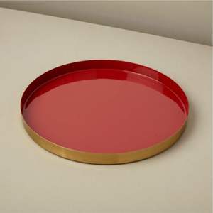 Plateau décoratif en laiton émaillé fait main, plateau minimaliste circulaire pour bijoux et bougies, ensemble de plateaux de service en métal de qualité supérieure - Product Image 4