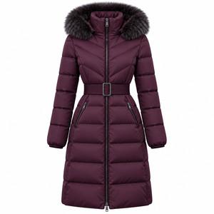 Unisex <b>Long</b> Thick <b>Puffer</b> <b>Coat</b> Hooded Belted Down Jacket Zipper Winter Casual Color Blocking Eco-friendly - Product Image 1