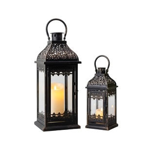 <b>Set</b> Of 2 Black Metal Decorative Candle <b>Lanterns</b> Vintage Hanging <b>Lantern</b> Candle Holder For Indoor Home Garden Wedding Parties - Product Image 1