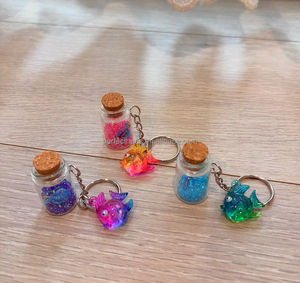 <b>Colorful</b> Fish Charm Bottle Keychain With Glitter <b>Sand</b> And Cork Lid Cute Animal Shape Zinc Alloy Chain Souvenir Gift - Product Image 4