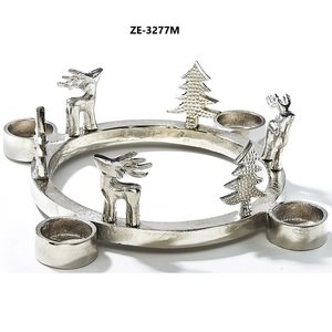 Round Silver Handmade <b>Candle</b> Stand with Reindeer and Tree Decor for Christmas Home Decoration - Product Image 6