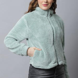 Women Sherpa fleece Faux <b>Fur</b> Wool Coat Breathable Warm Plush Casual hooded zipper collar Jacket snow wear comfy button closure - Product Image 2