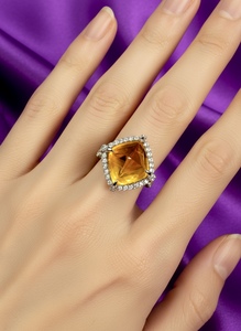 Vente en gros de bague en saphir jaune de Ceylan naturel chauffé de 17,43 carats, or blanc 18 carats, taille ronde brillante, luxe, fêtes, mariages, GRS - Product Image 5