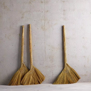 Handmade Natural Grass <b>Broom</b> <b>With</b> Long <b>Handle</b> - Durable Traditional Sweeping Brush For Indoor & Outdoor - Product Image 2