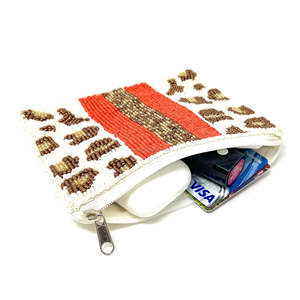 Hand Embroidered Leopard Print Zipper Closure Mini <b>Purse</b> Clutch with <b>Red</b> Stripe for Women Party Travel Gift Use - Product Image 3