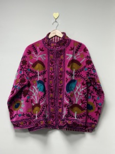 Best Selling Multicolor Suzani Embroidered Cotton <b>Velvet</b> Bomber <b>Jacket</b> Unisex Breathable Floral Design Handcrafted Artisan - Product Image 1