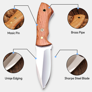 Cuchillo de Hoja Fija Hecho a Mano con Mango de Madera, Acero Inoxidable, Punta de Gota, para Camping y Actividades al Aire Libre, 4 Pulgadas, Diseño Ergonómico - Product Image 2