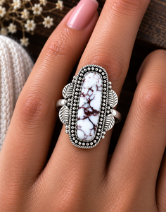 Natural Wild Horse <b>Turquoise</b> Leaf Design <b>Ring</b> Western Boho Statement Gemstone Jewelry <b>Ring</b> for Women Wholesale - Product Image 3