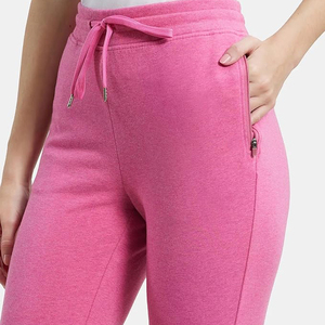 Women High Waist Pink Fleece Jogger Pants Ankle Length Drawstring Casual Spring Solid Color 100 Cotton Knitted Regular Fit - Product Image 5