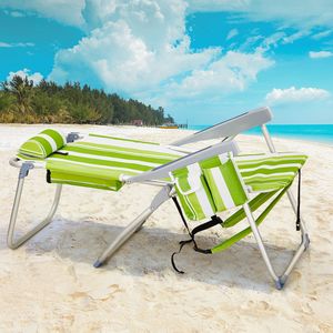 Sedia da Spiaggia Verde a Righe con Capacità di 100kg, 63*70*99cm, in Tessuto Oxford Rinforzato, Tubo in Alluminio Argento-Bianco, Sedia da Spiaggia con Portata di 100kg - Product Image 5