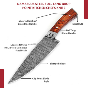 Couteau de Chef de Cuisine en Acier Damas Fait Main, Manche Ergonomique en Résine Ambidextre, Finition Brossée, Qualité Supérieure, OEM - Product Image 2