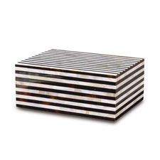 Rectangular Wooden Storage Box with Black and White Striped Lacquer Finish Minimalist Design for Living Room Organization - Product Image 2