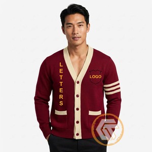 GREEK TREASURES Cardigan personnalisé en acrylique Alpha, col en V, manches longues, boutonné, respirant, séchage rapide, pour hommes, style universitaire - Product Image 4