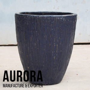 Ensemble de pots de fleurs en céramique rustique écologiques avec trou de drainage, jardinières d'extérieur, design texturé bleu foncé pour fleurs vertes - Product Image 4