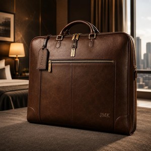 Sac de transport pour costume en cuir de vachette de qualité supérieure, fait main, robuste, avec fermeture éclair, pour voyage d'affaires décontracté et simple - Product Image 2