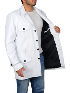 Chaqueta Safari de Cuero Blanca de Alta Calidad con Bolsillos Tipo Cargo, Parka Larga para Hombre con Cuello Alto, Impermeable y Resistente al Viento - Product Image 3