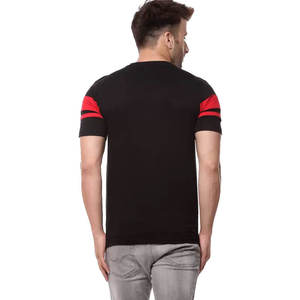 Mens Black Coral <b>Red</b> Chest <b>Striped</b> Shoulder Button Crew Neck Short Sleeve Cotton Casual Summer Fashion <b>Top</b> Custom Logo OEM ODM - Product Image 4